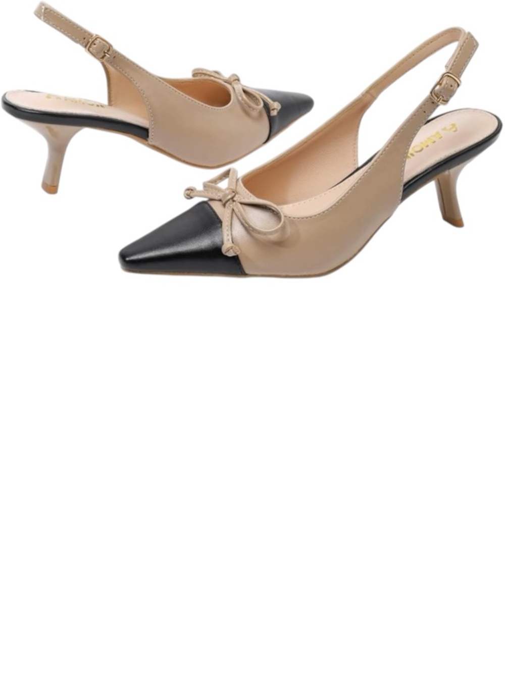 NWT Amoji two-Inch Kitten Heels with bow Slingback Pointed Toe Pump SZ 8.56 - Picture 3 of 4